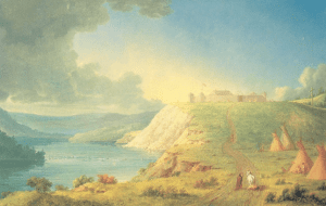 Paul Kane's portrait of Fort Edmonton. Likely painted while in the Rossdale area.